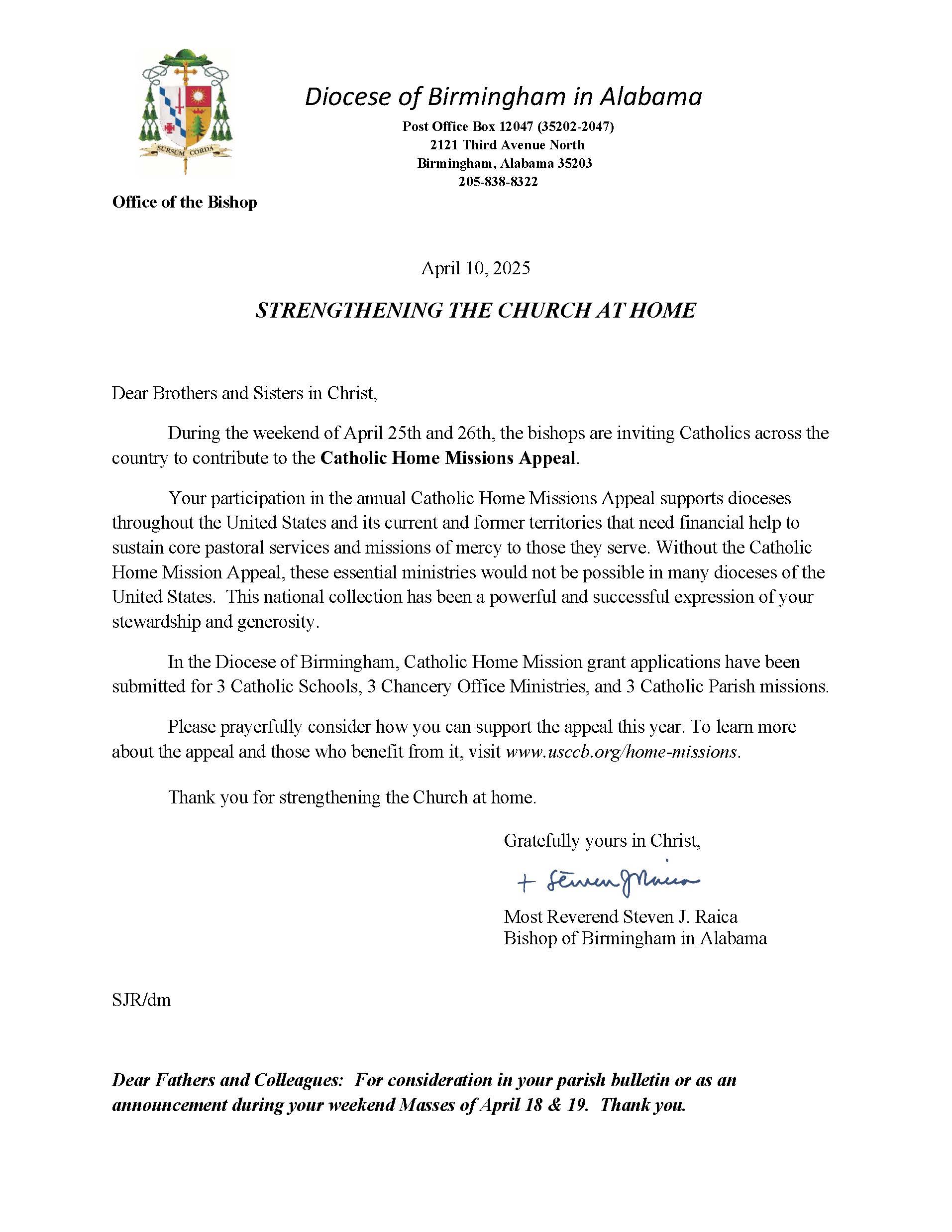 letter from the bishop